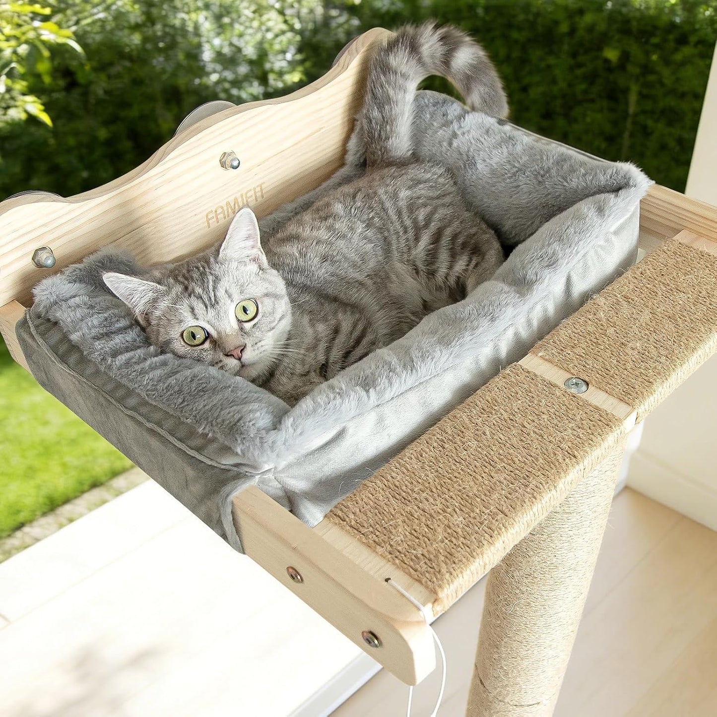 Percha gato poste rascador 46pulg ventosa gris