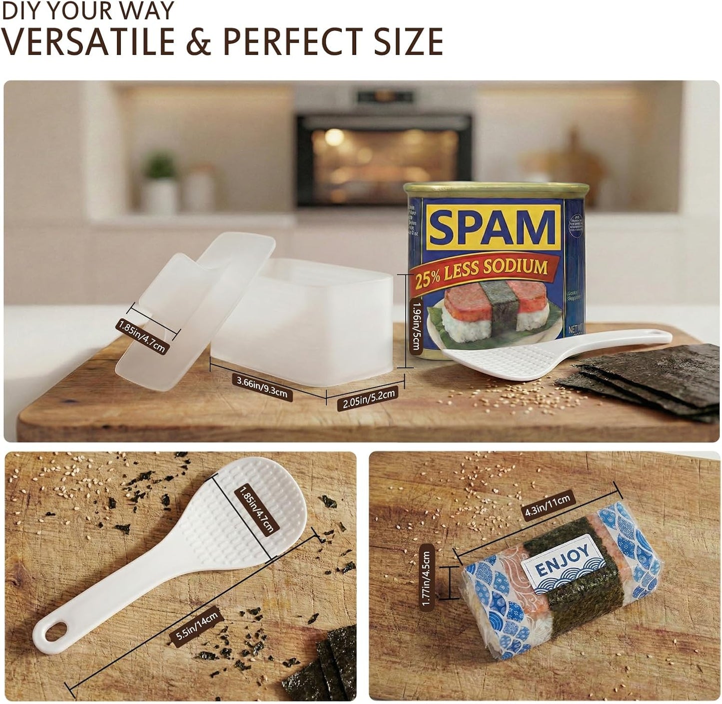 2 Moldes Musubi Antiadherente Sin BPA con Cucharas Arroz