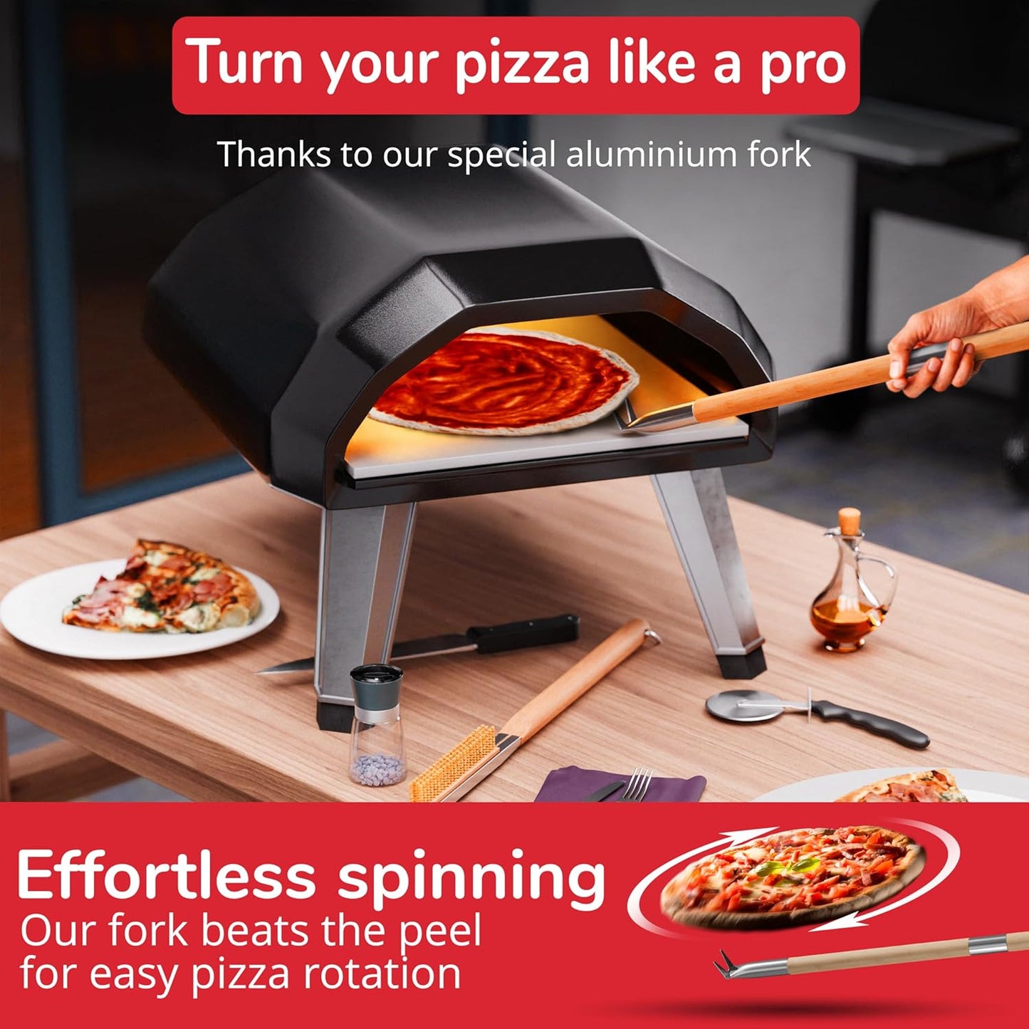 Tenedor giratorio pizza reventador burbujas mango ajustable 26-32