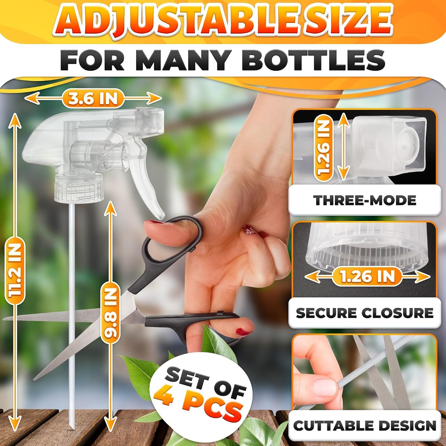 4 Boquillas Rociadoras Ajustables para Botellas 8-16oz