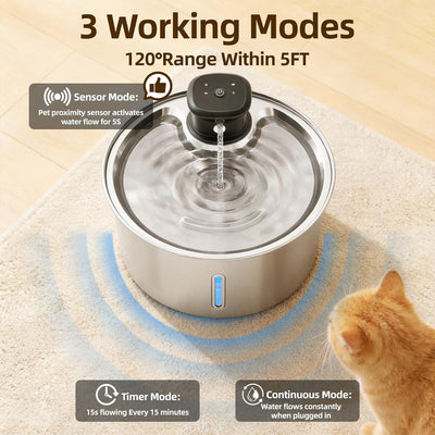 Fuente agua gatos acero inox 3.2L con sensor