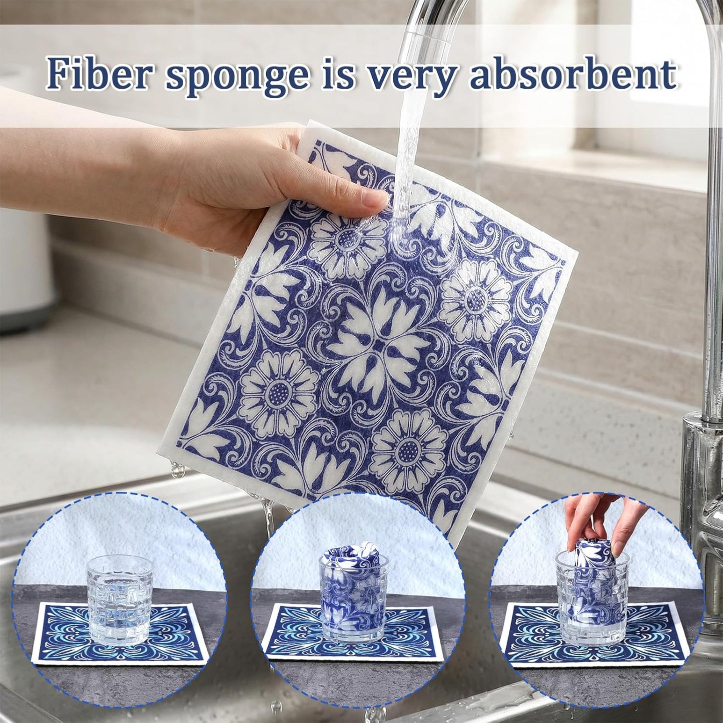 Paquete de 6 paños de cocina suecos reutilizables absorbentes