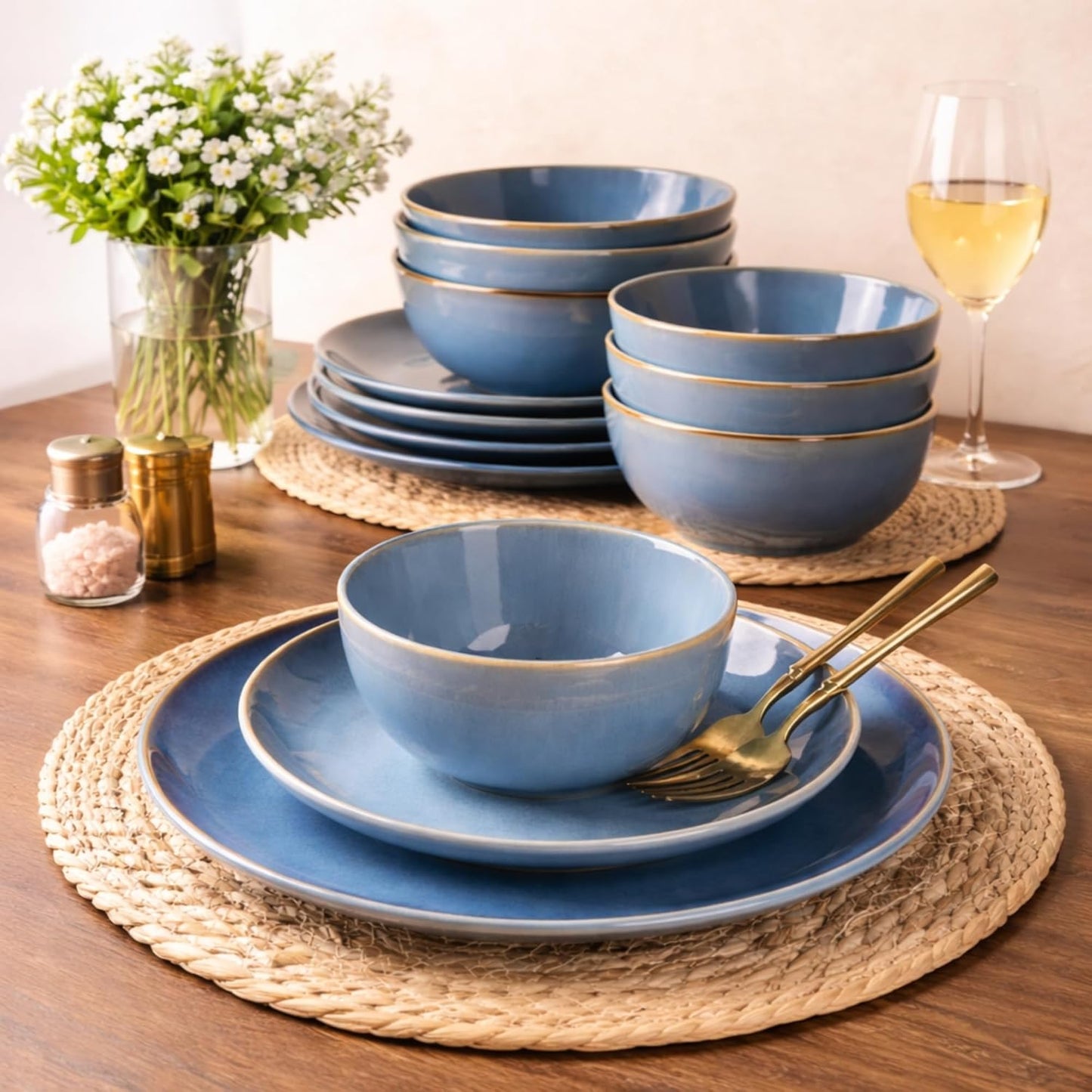 Set 24 Pzas Cerámica Alaskan Blue Resistente Rayaduras