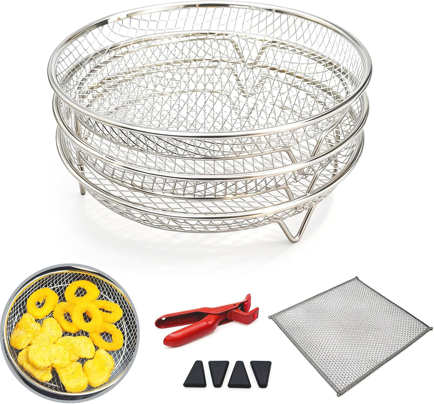 3 Pzas Estantes Apilables Acero Inox para Freidora
