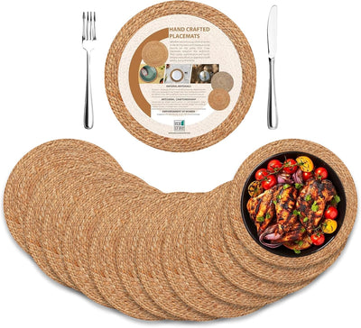Set 12 Manteles Yute Redondos 13pulg Fibra Natural Dorada