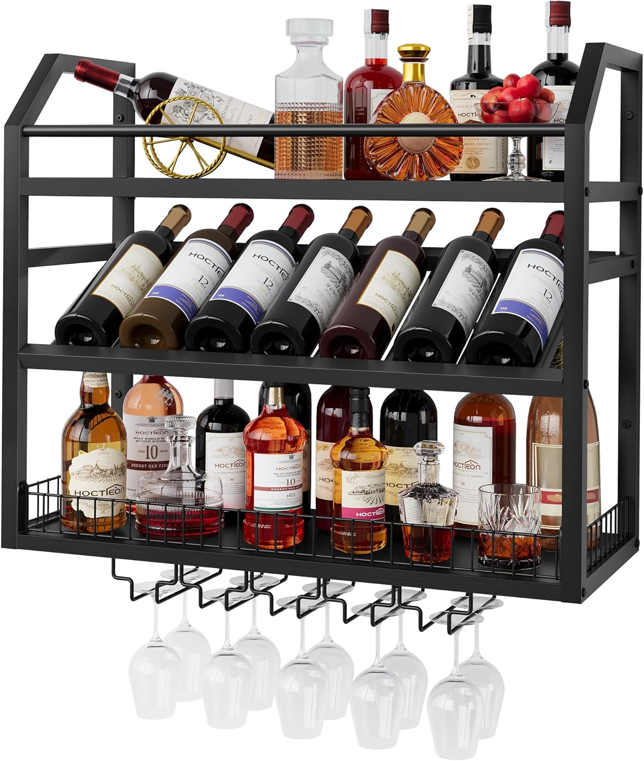 Estantería vino colgante madera rustica 3 niveles