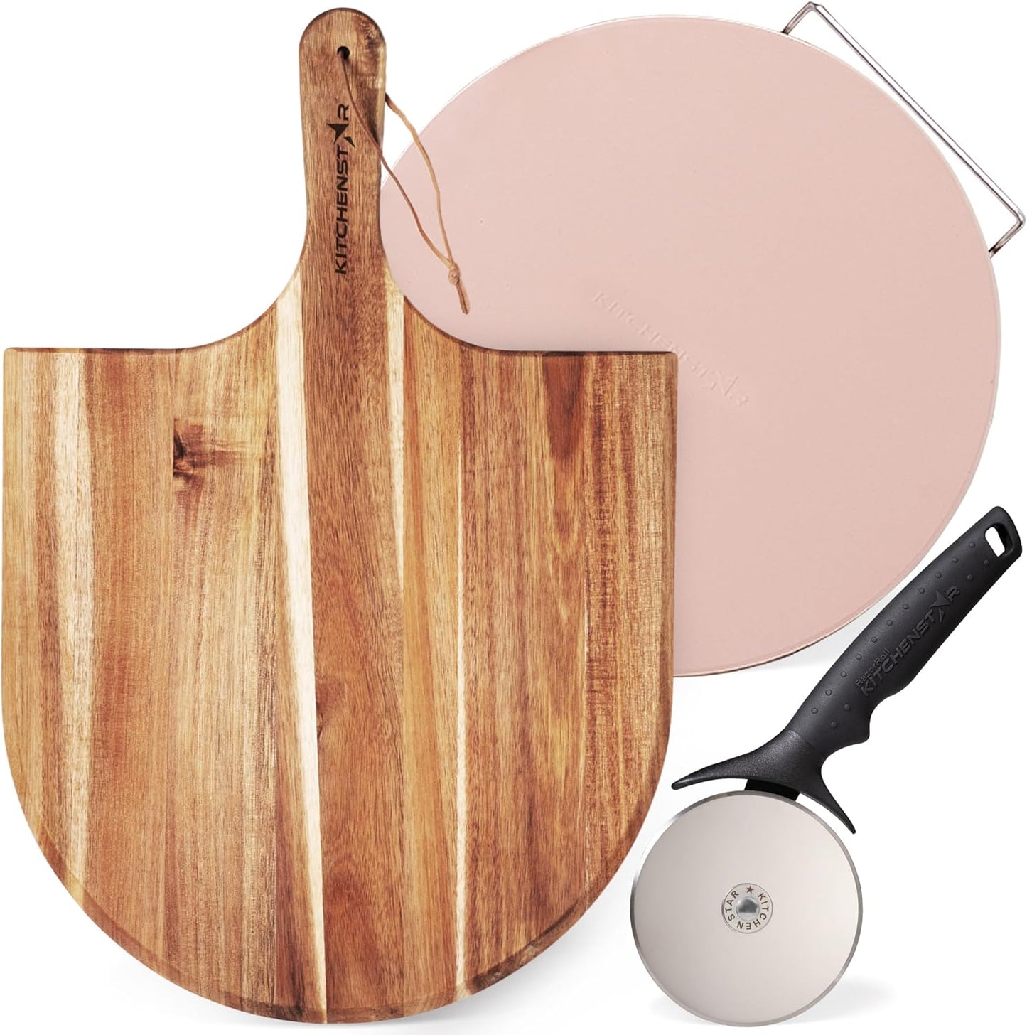 Set Cortador Pizza Madera Acacia 16pulg Pala y Piedra