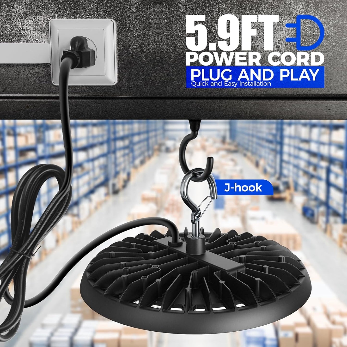Luz LED alta bahía 150W 5000K IP65 con cable 5.9ft