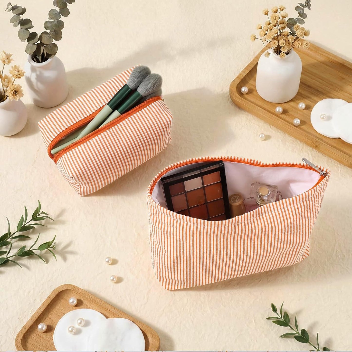 Set 2 Pzas Bolsa Maquillaje Seersucker para Mujer