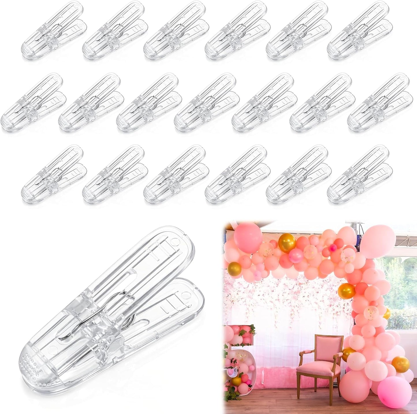Kit 20 Clips Arcos Globos Transparentes 2.4pulg Resistentes