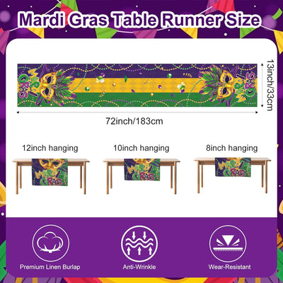 Camino de mesa Mardi Gras con máscara y flor de lis de Nueva Orleans