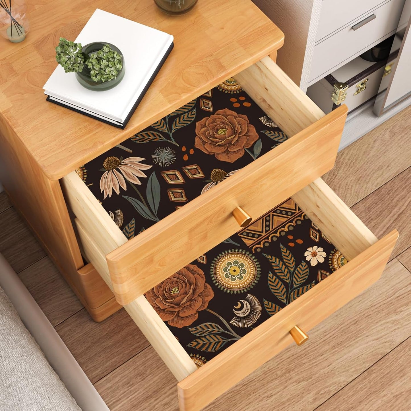 Papel tapiz floral marrón autoadhesivo 17.5x78.7pulg