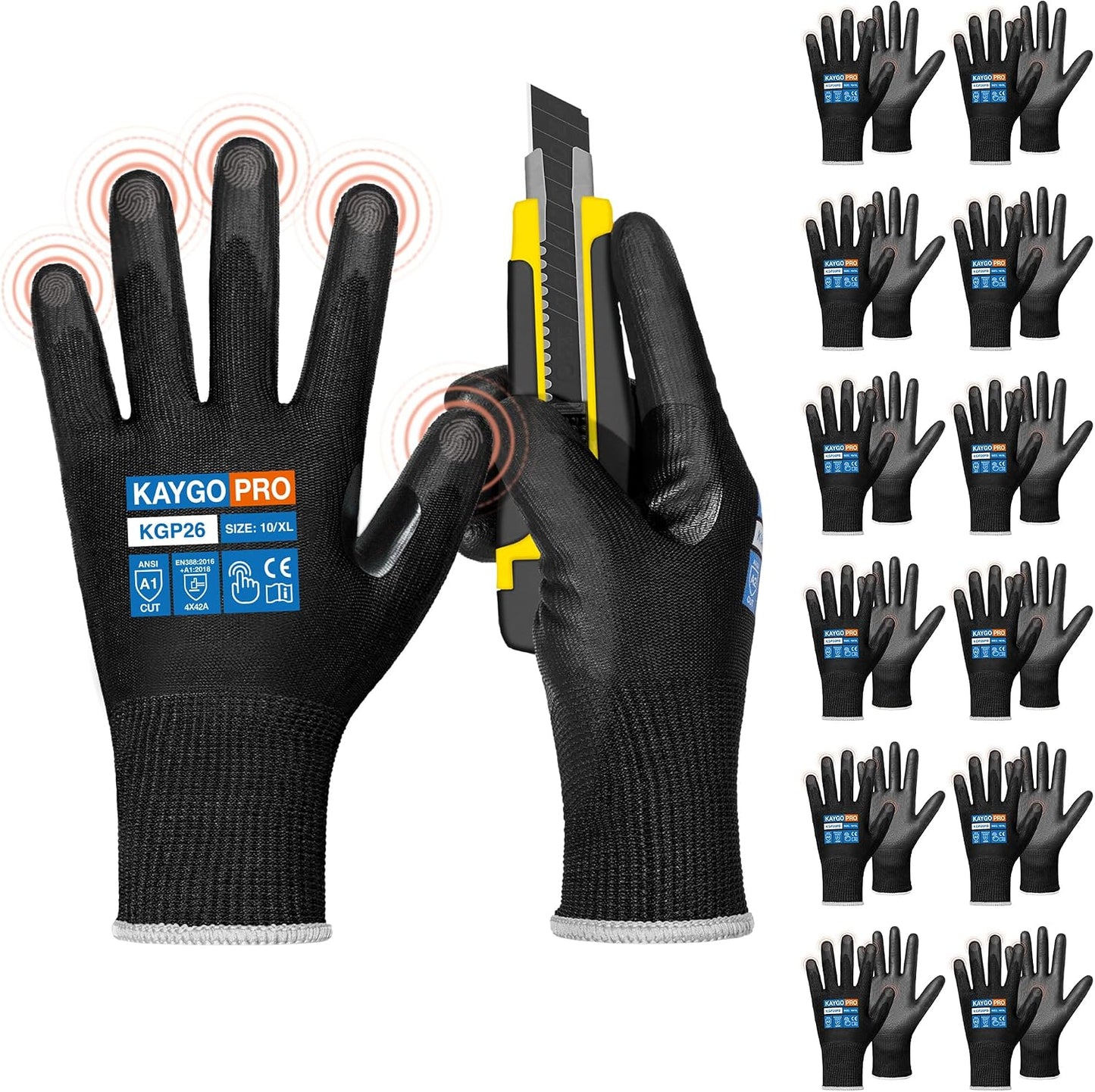 Guantes trabajo seguridad poliuretano 12 pares tactiles ANSI A2
