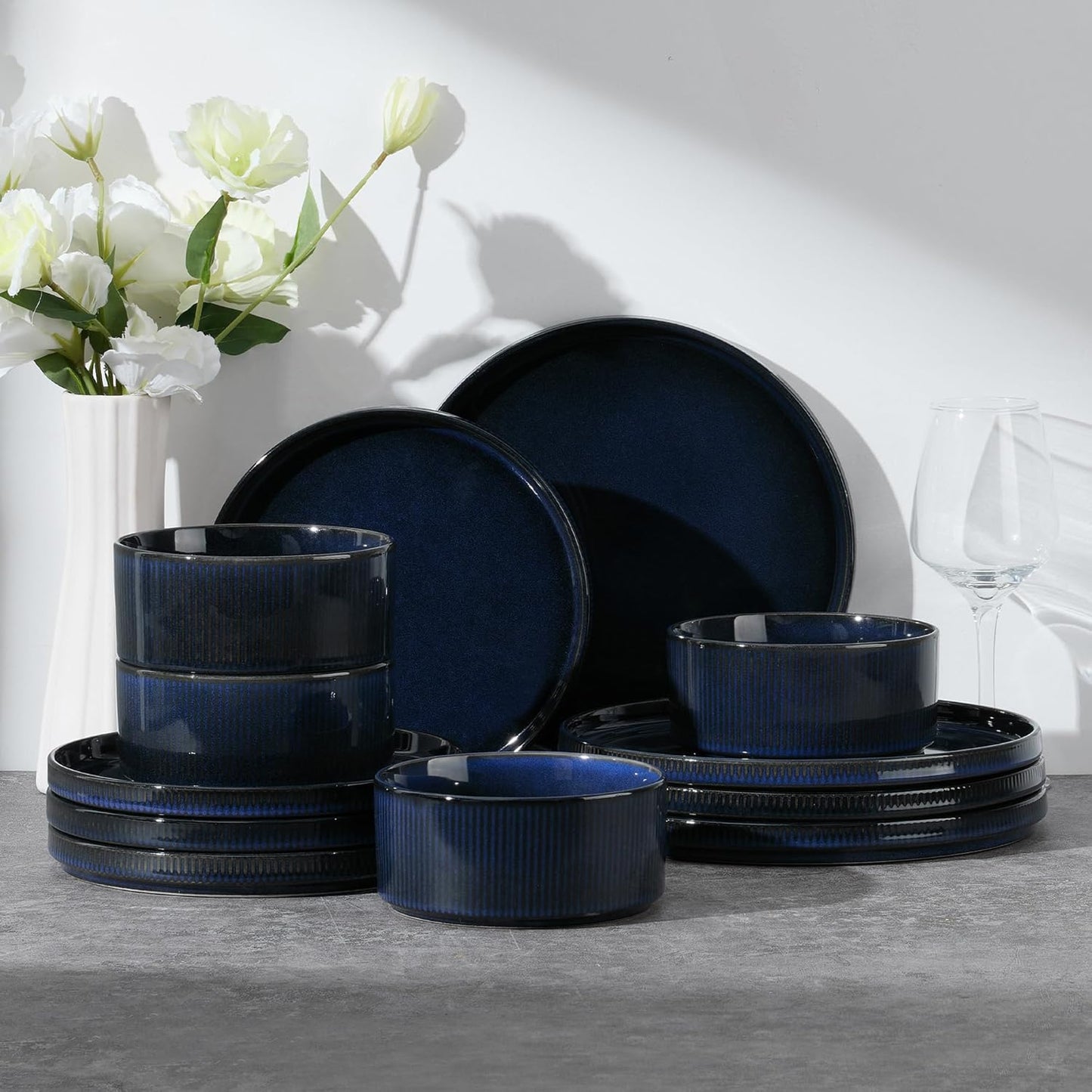Set 12 Pzas Vajilla Cerámica Moderna Azul
