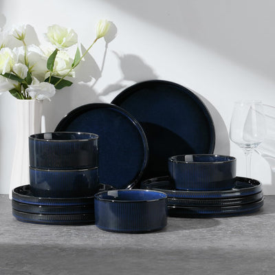 Set 12 Pzas Vajilla Cerámica Moderna Azul
