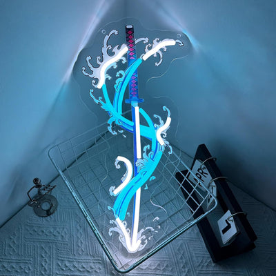 Letrero neón Katana anime para decoración sala juegos