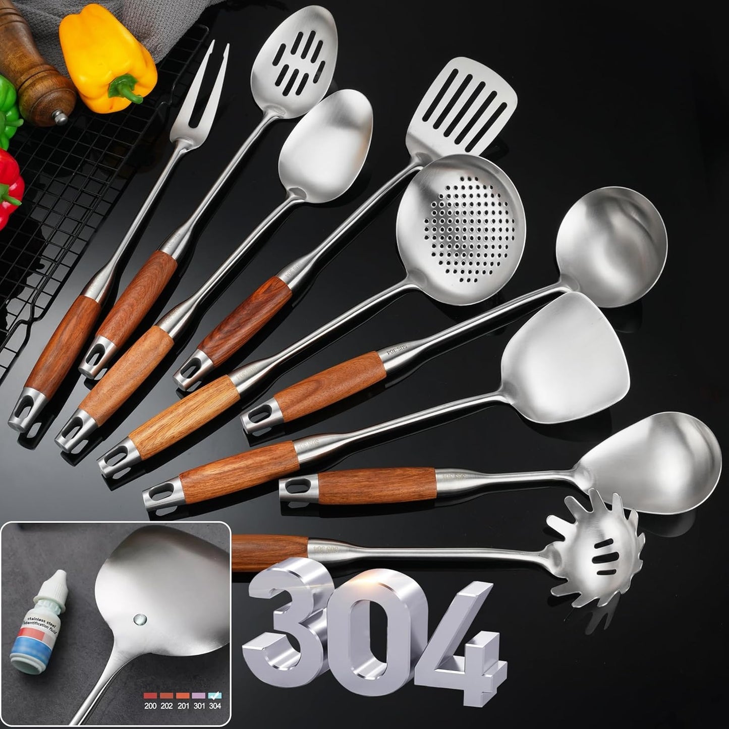 Juego de utensilios de cocina de acero inoxidable