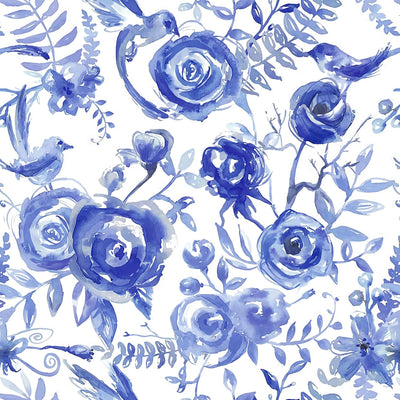 Papel tapiz floral azul y blanco 16.9x196.8pulg