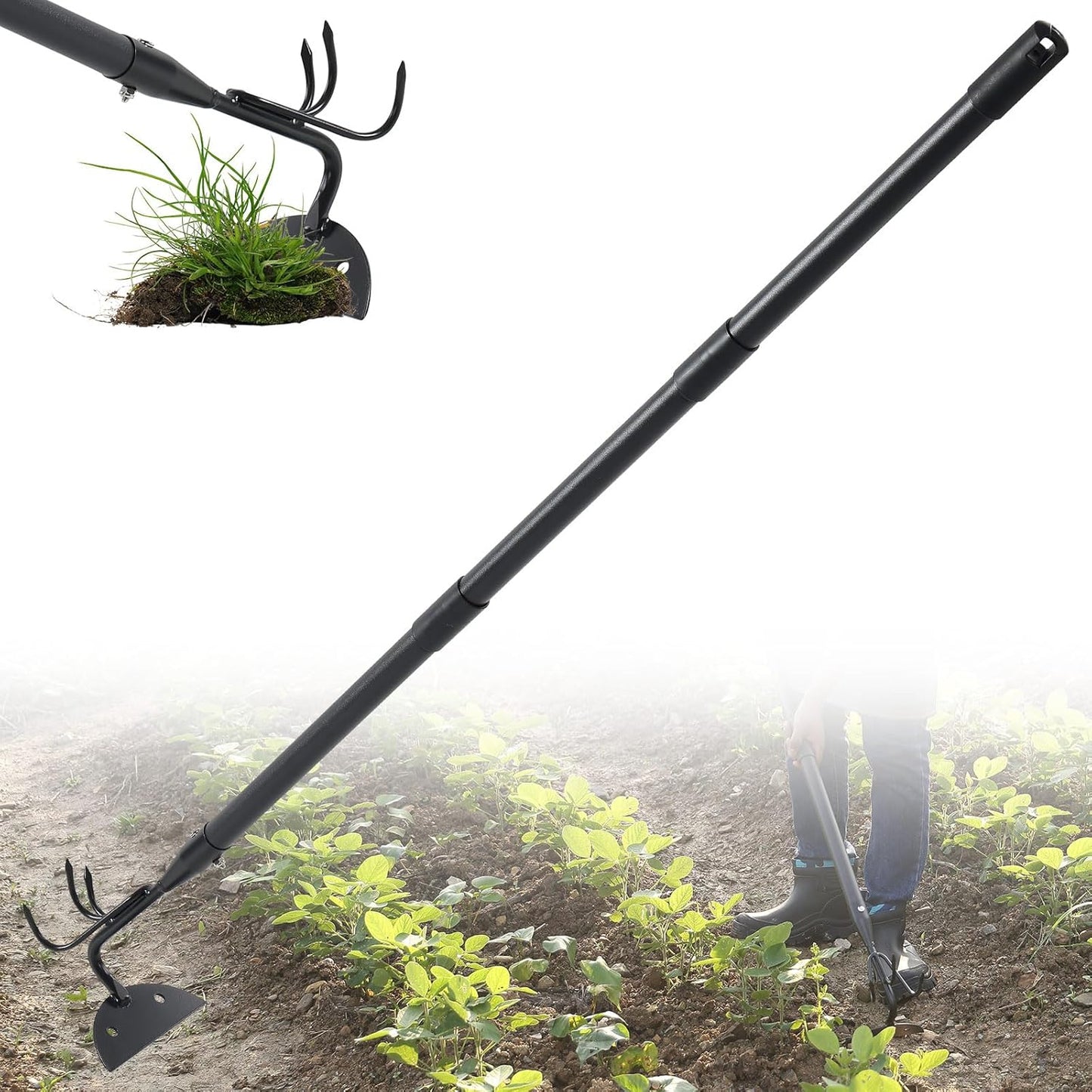 Azada de jardín 2en1 mango largo 52pulg herramienta resistente