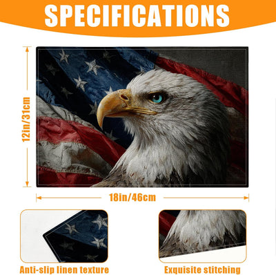 Juego de manteles individuales rectangulares con bandera estadounidense y águila 12 x 18 pulgadas