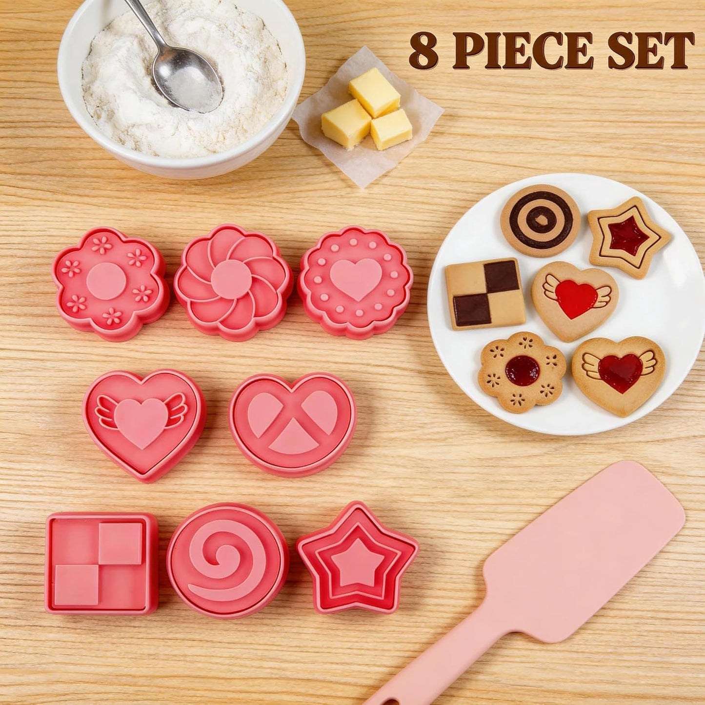 Set 8 cortadores galletas 3D con corazón y estrella