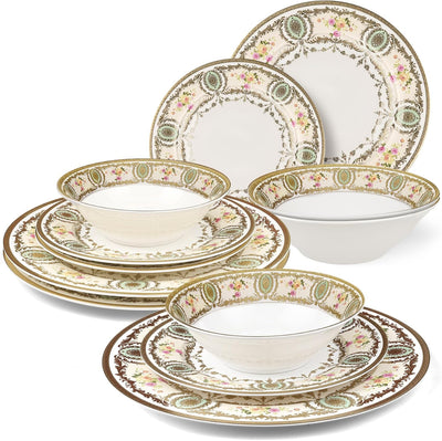 Set 12 Pzas Vajilla Cerámica En Relieve Moderna Resistente