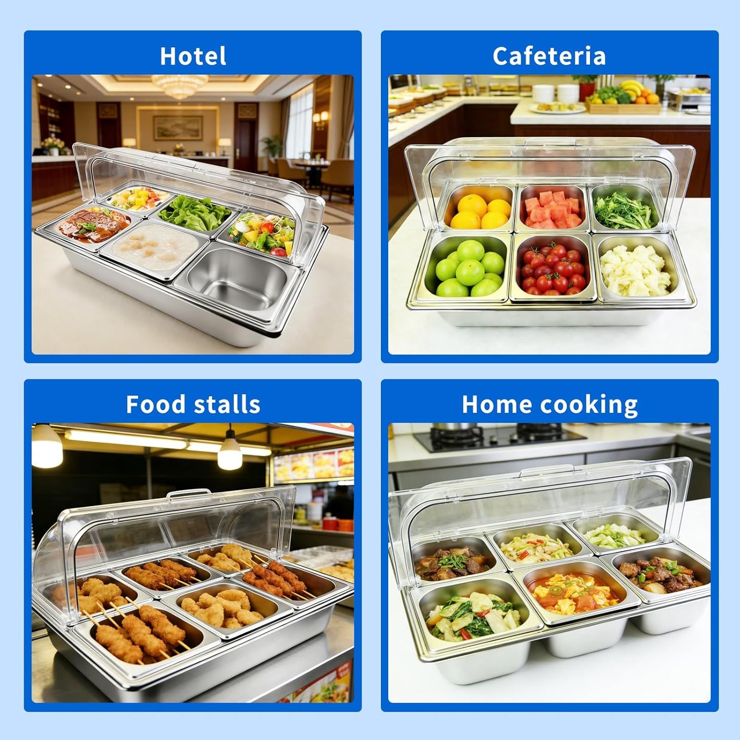 Estación buffet barra ensalada 6 sartenes con cubierta