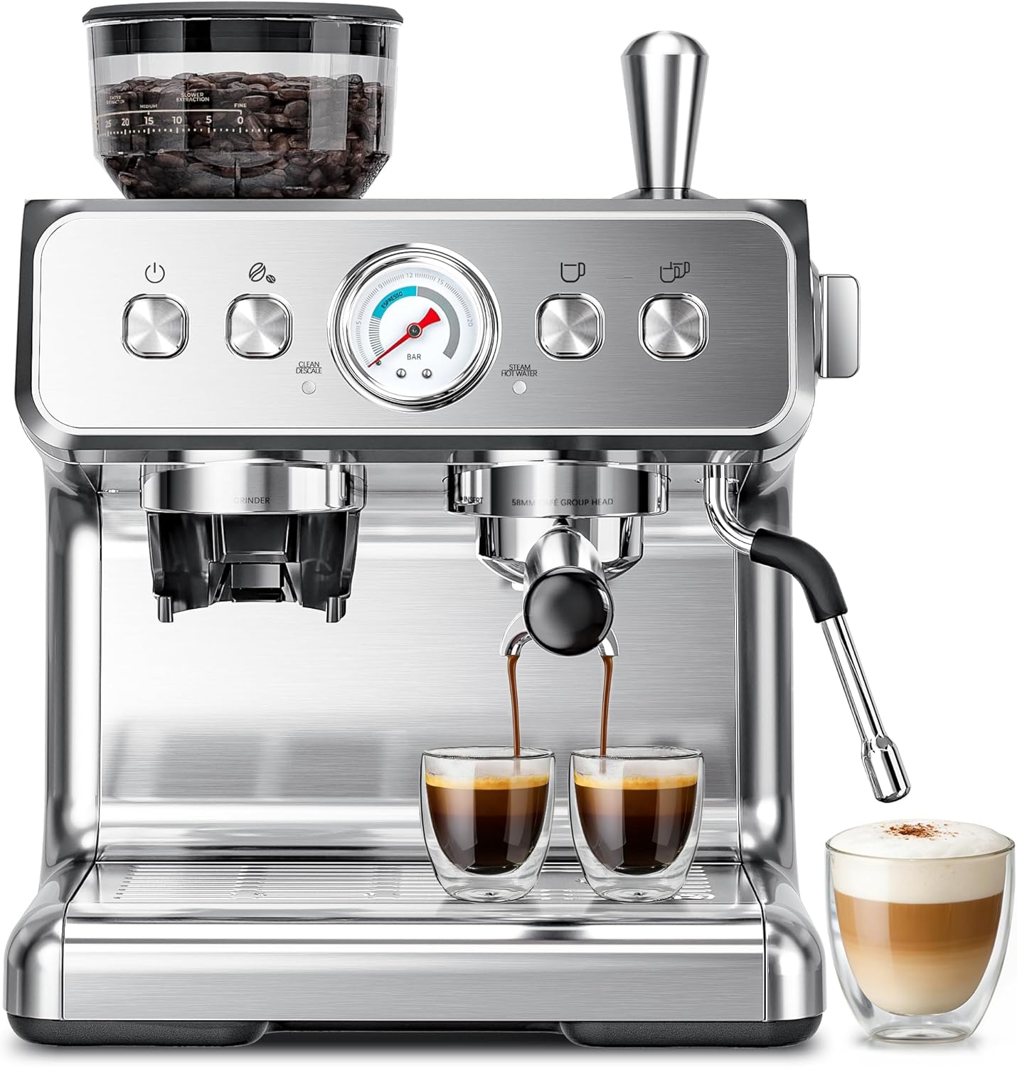 Máquina de café expreso Kismile con molinillo y espumador de leche