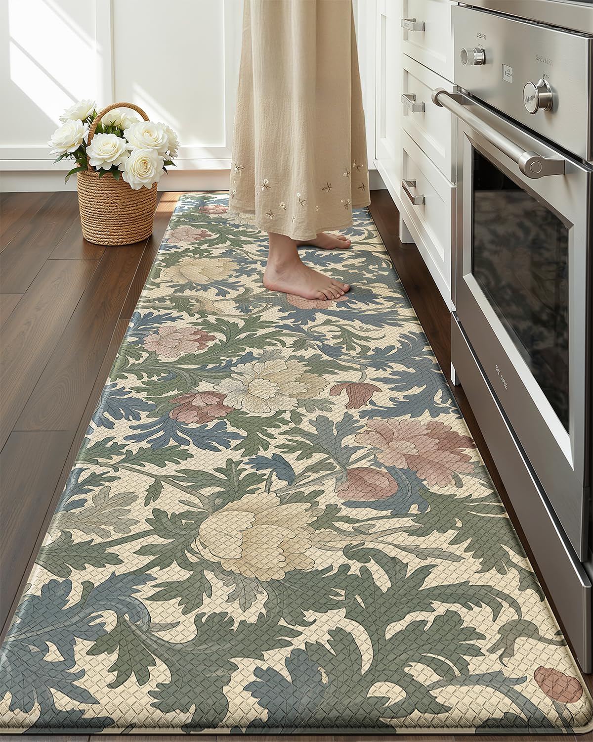 Tapete cocina floral 24x87pulg antifatiga impermeable