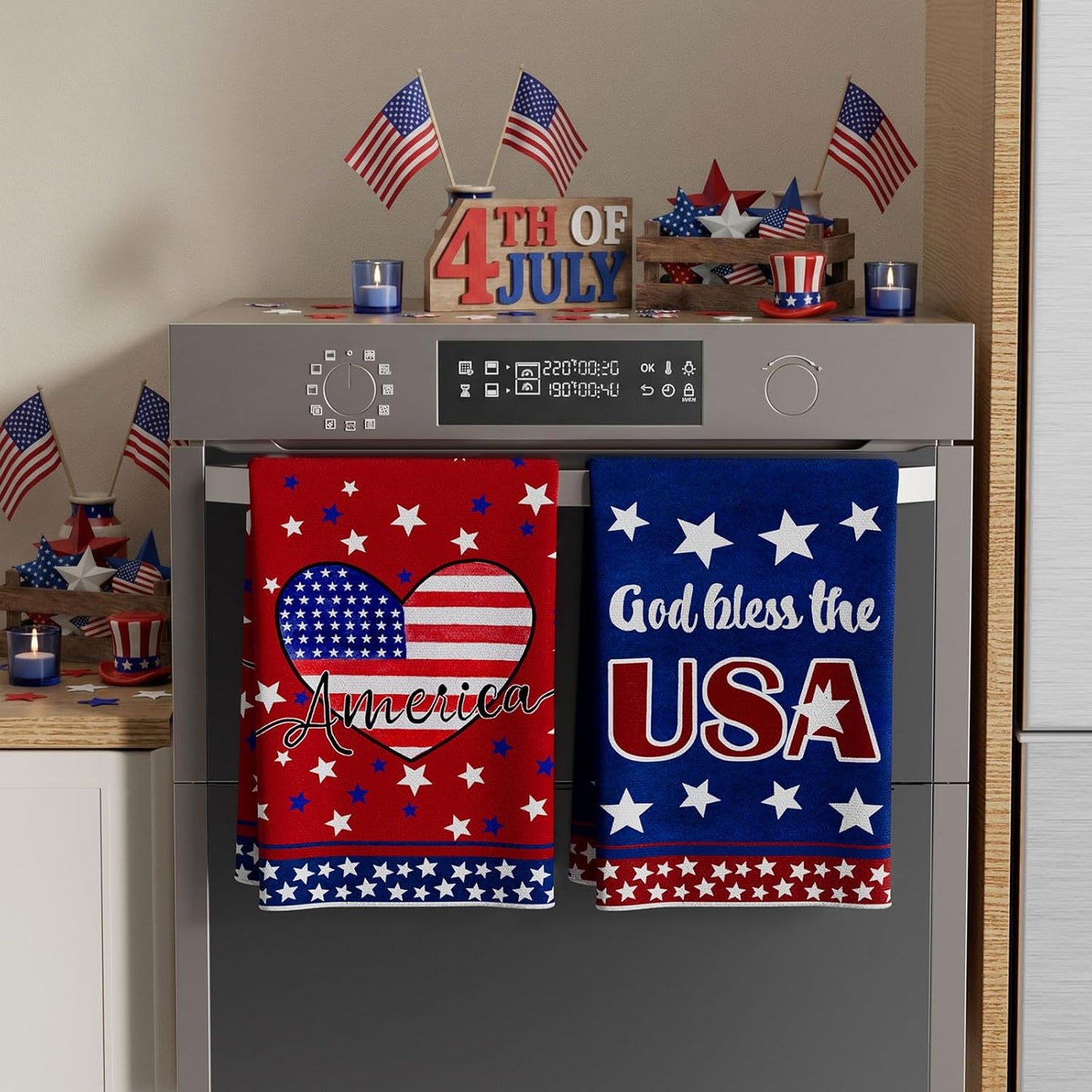 Paños de cocina patrióticos God Bless The USA Juego de 2
