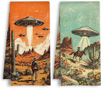 Toallas de cocina retro ciencia ficción vaquero occidentales cactus suroeste