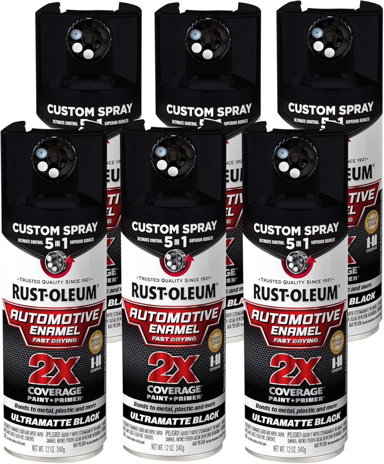 2x Pintura aerosol 5en1 automotriz 12oz negro mate pack 6