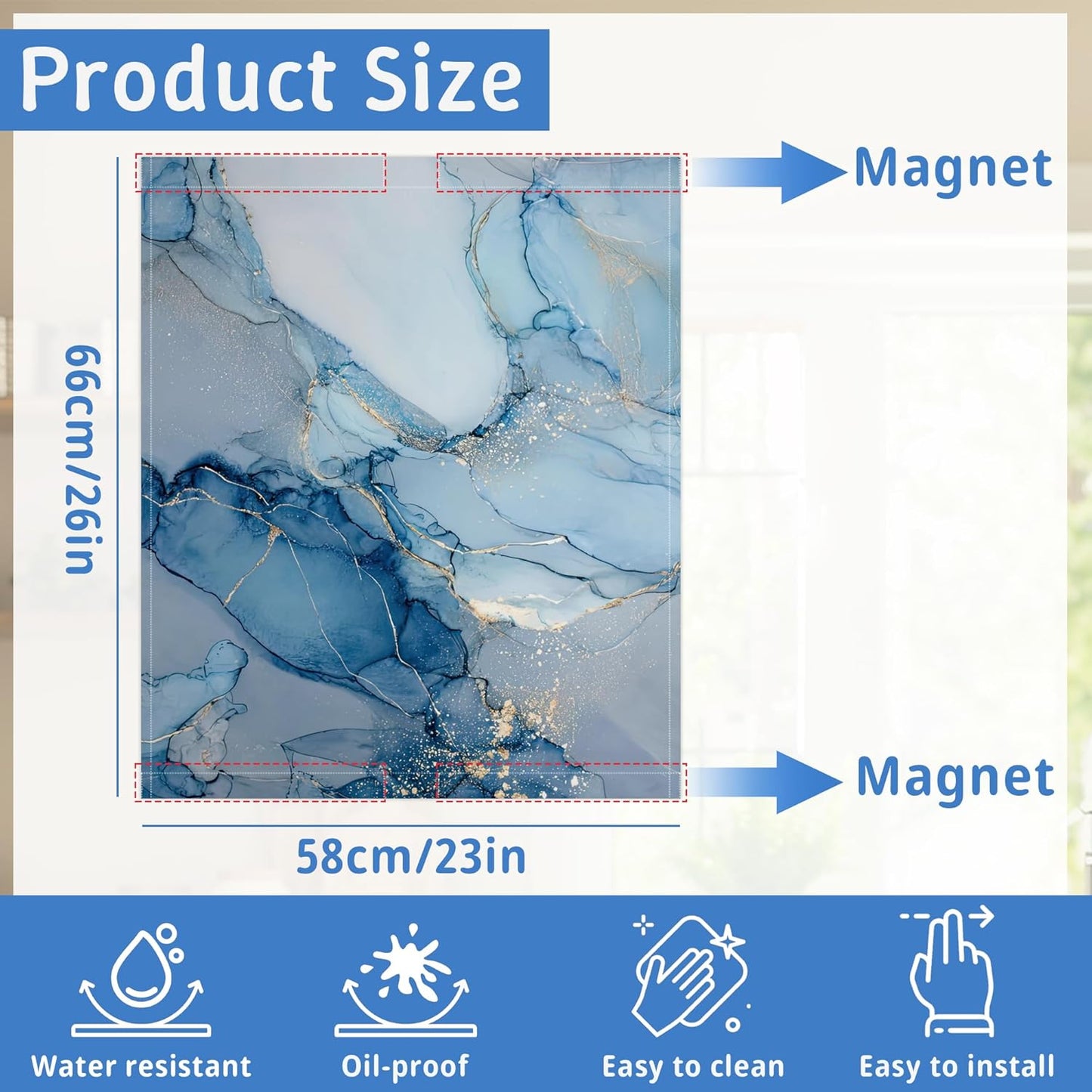 Funda magnética para lavavajillas decoración cocina mármol líquido azul dorado