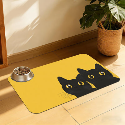 Tapete cuenco mascotas diseño gato negro 12x20pulg antideslizante