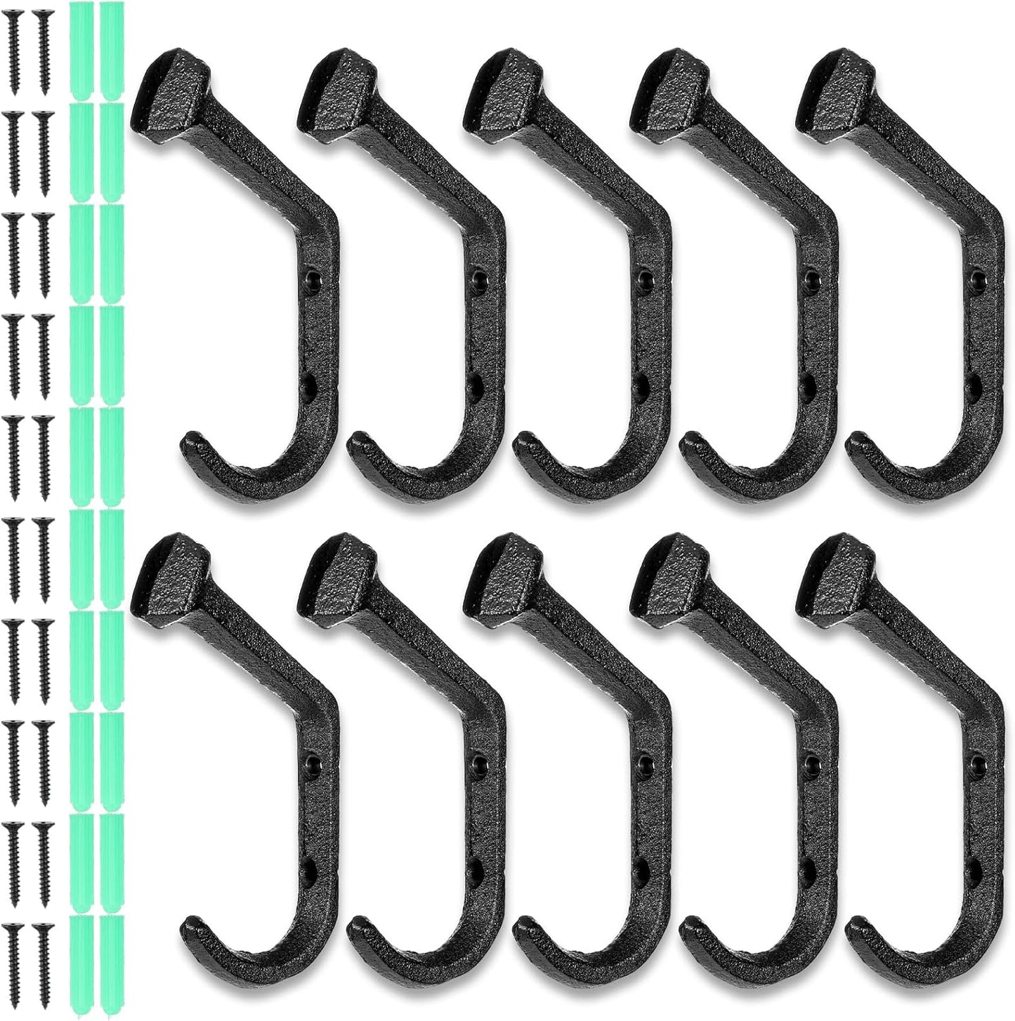 10 Ganchos Hierro Fundido para Colgar Abrigos Ropa Bufandas