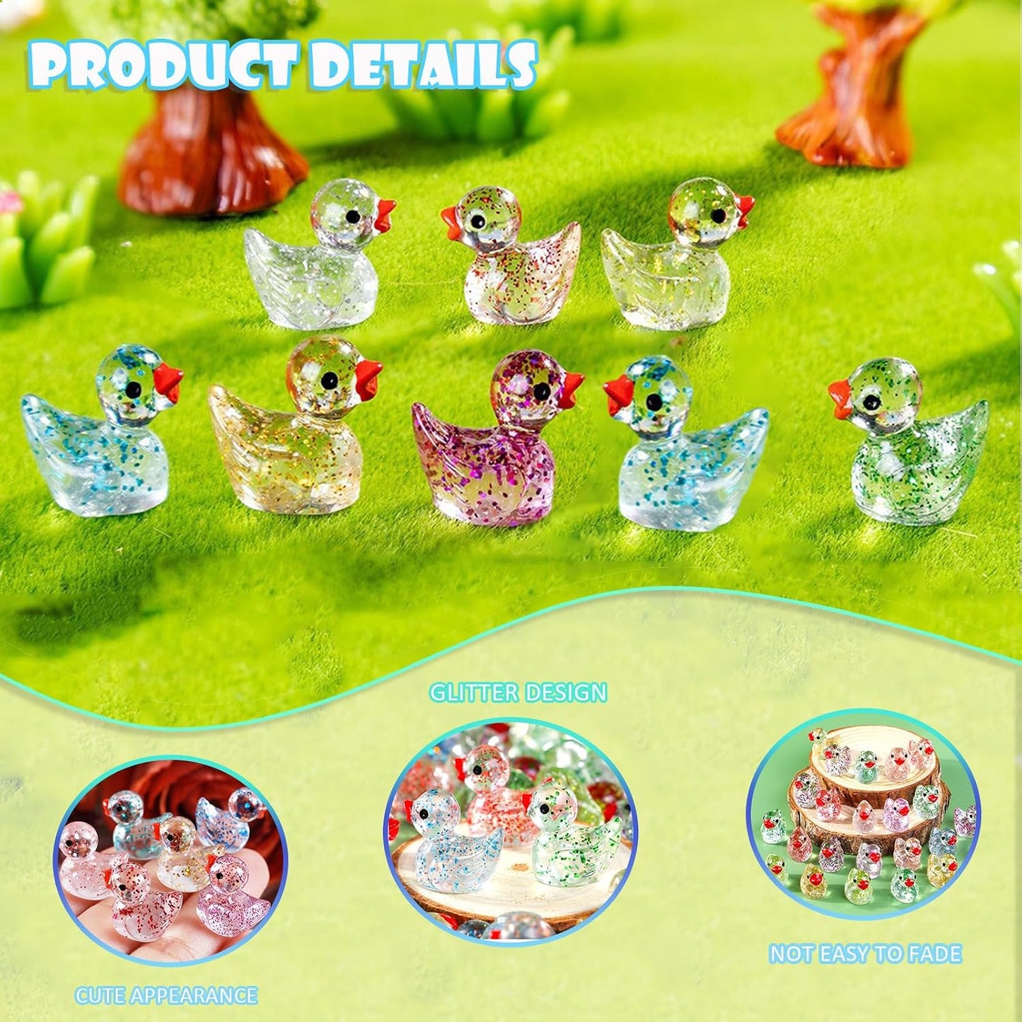 100 Pzas Mini Patos Resina Colores para Jardín