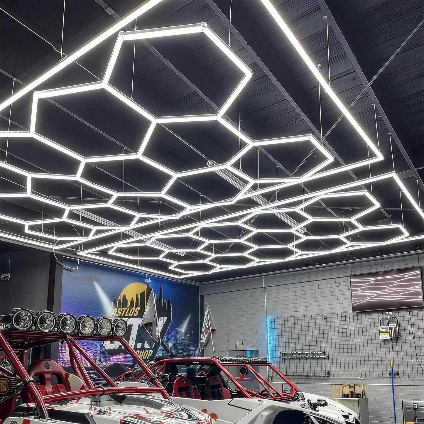 Pack 4 Luces Hexagonales Ajustables Cadena Acero
