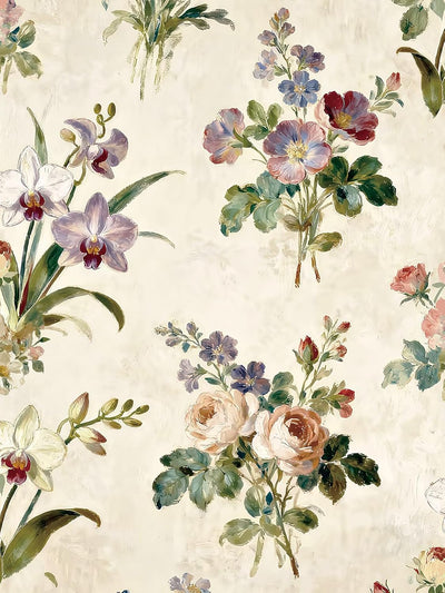 Papel tapiz floral beige autoadhesivo 17x118pulg