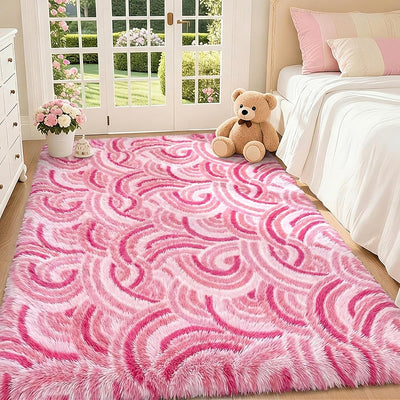 Alfombra esponjosa rosa para dormitorio niños 4x6ft antideslizante