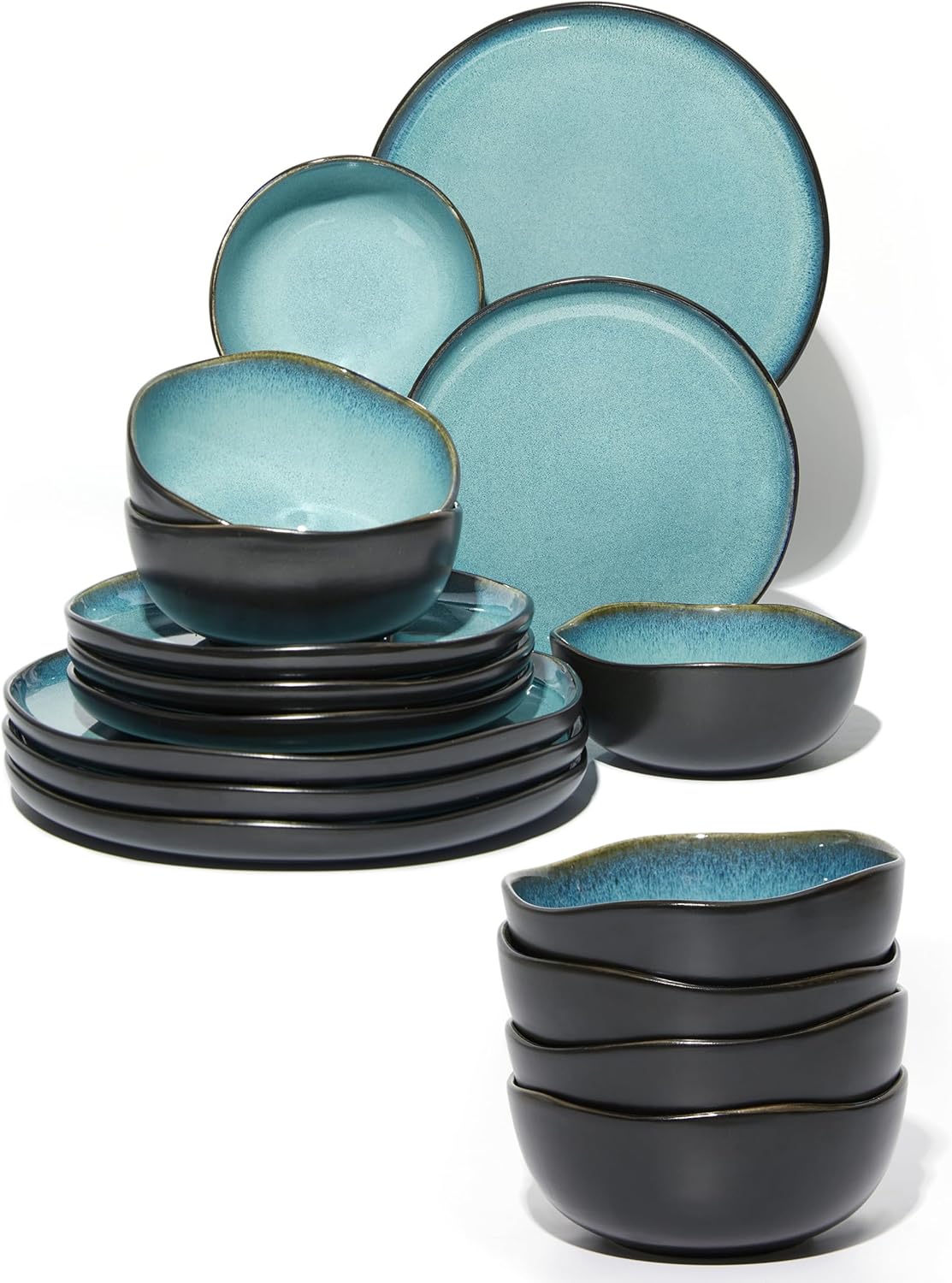 Set 16 Pzas Cerámica Comida Verde Negro