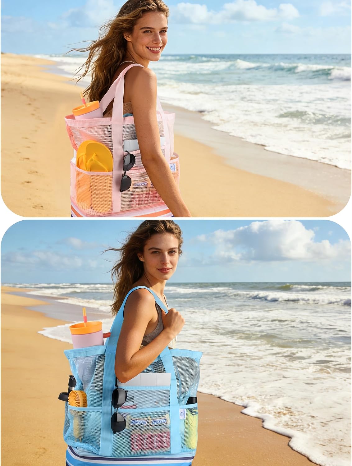 Bolsa playa mujer con zipper resistente arena cooler vacaciones