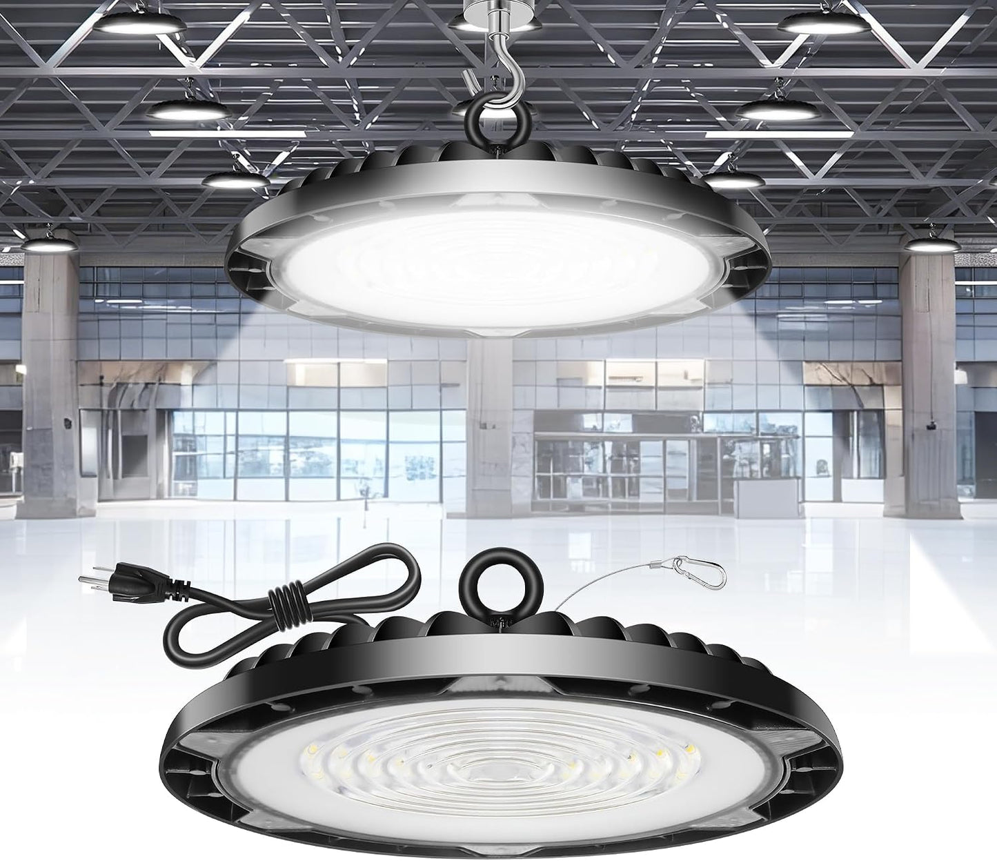 Luz LED UFO 150W 5000K 120V con cable 5.2pies almacén