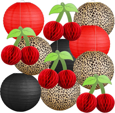 12 Pzas Faroles Papel Guepardo Rojo Negro