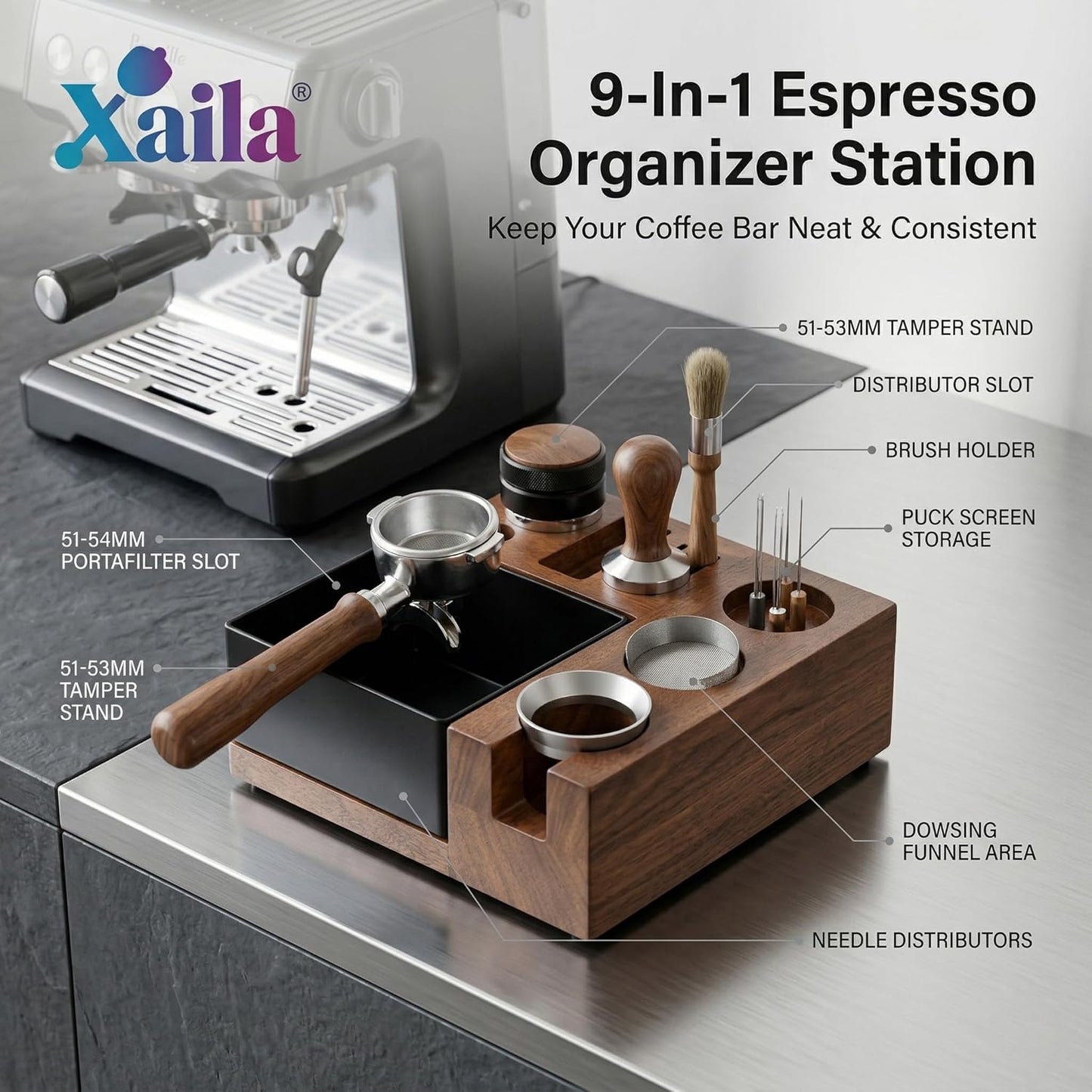 Estación de pulverización 9en1 para café con cajón de nuez