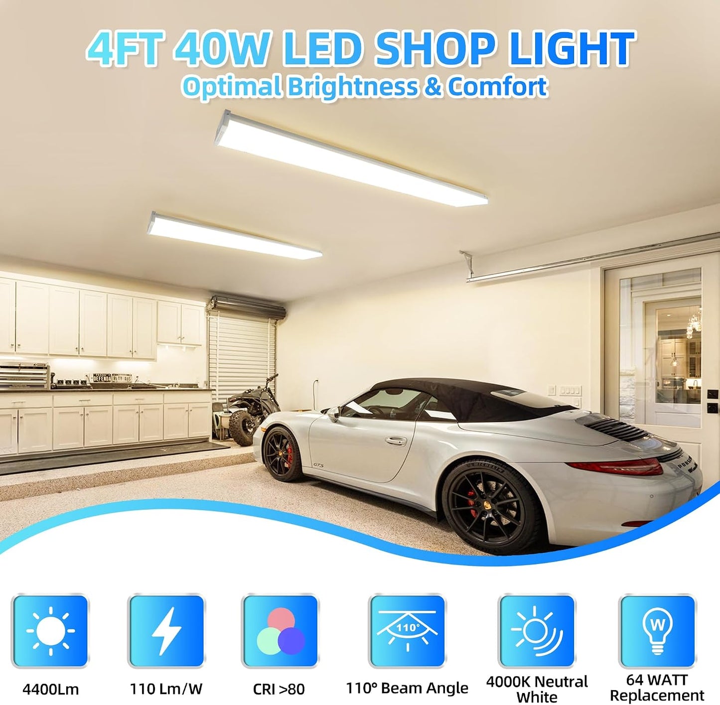 Luz envolvente LED 4 pies 40 W 4400 lm oficina garaje cocina