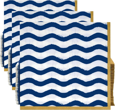 100 Pzas Servilletas Cóctel Estampado Azul y Blanco