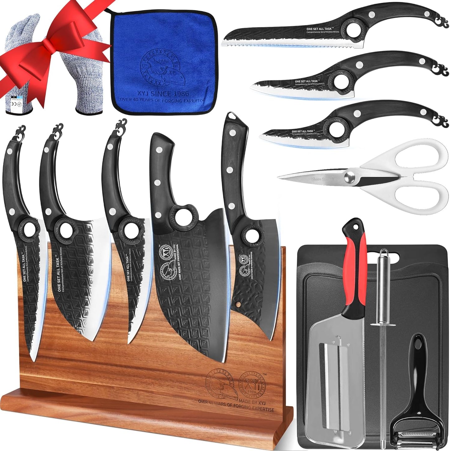 Set Cuchillos Cocina Bloque Magnético Tabla Cortar Afilador