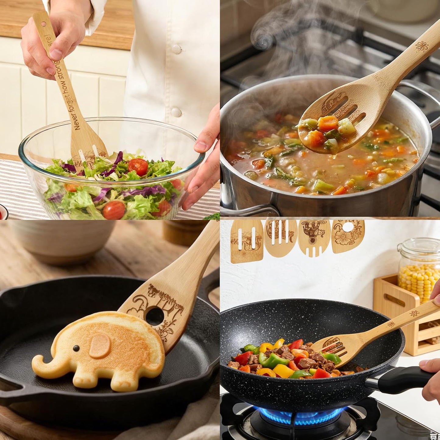 Cucharas de madera de elefante para cocinar y regalar