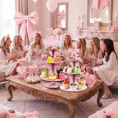 Soportes de 3 niveles para tartas lazo rosa decoración fiesta cumpleaños boda