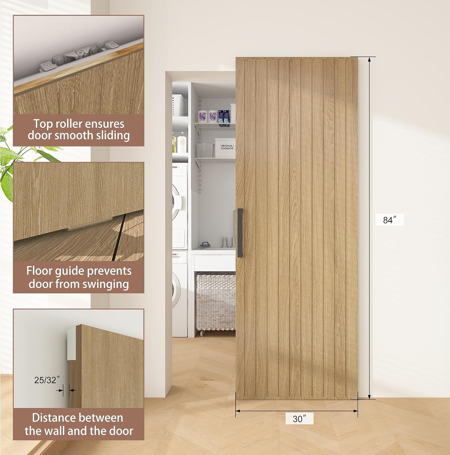 Puerta corrediza granero 30x84pulg kit cierre suave marrón